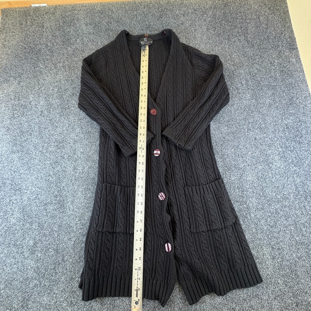 CL Carole Little Cardigan Sweater Women Large Black Cable Knit Button Front - Picture 3 of 7